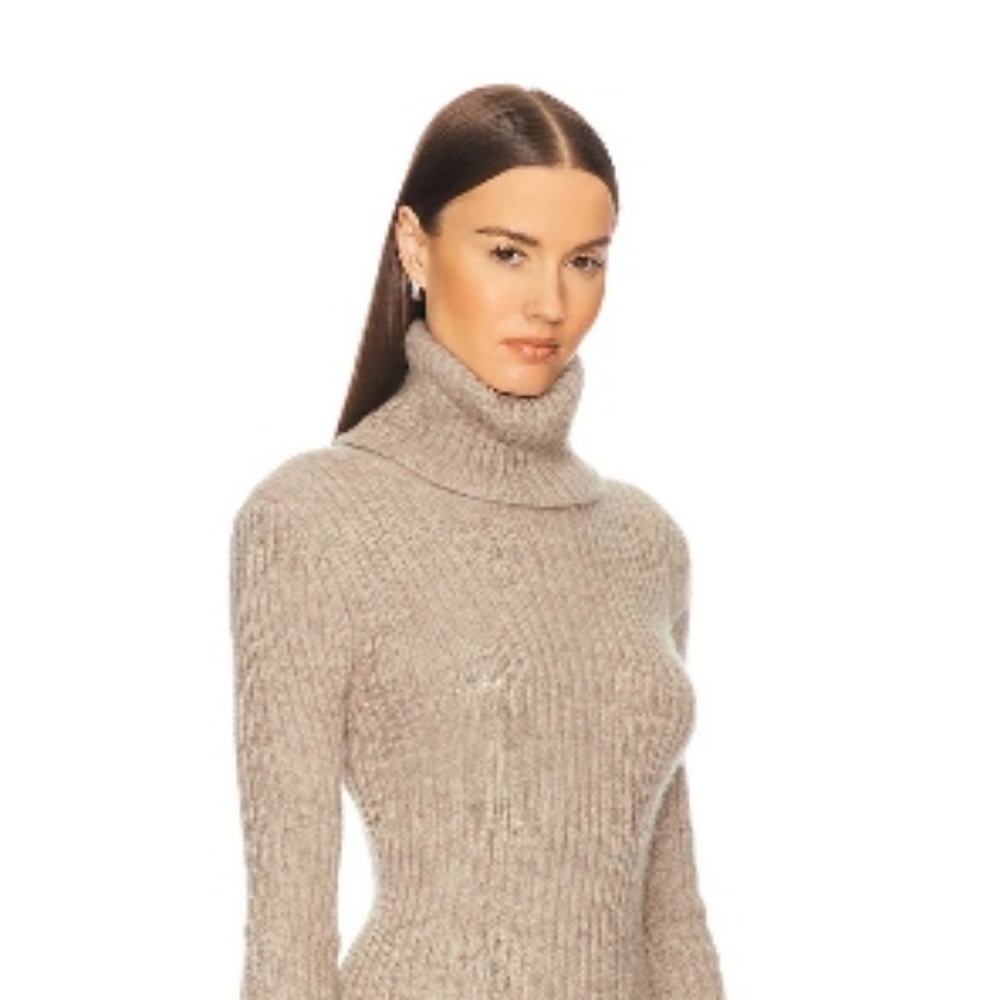 Helsa Turtleneck Ribbed Knit Lauren Sweater Beige Oatmeal M